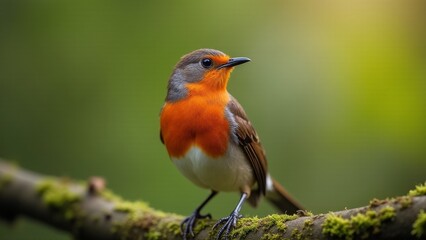 Robin Perched on a Mossy Branch