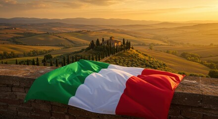 Italy Flag Tuscan Hills Cypress Trees Background