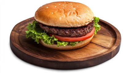 Juicy Cheeseburger on Wooden Plate