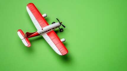 Toy Airplane Model on Bright Green Background for Children Play