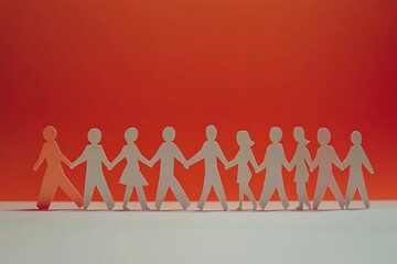 Paper Chain People Group Support Red Background