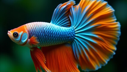 Colorful Betta Fish Swimming Close Up
