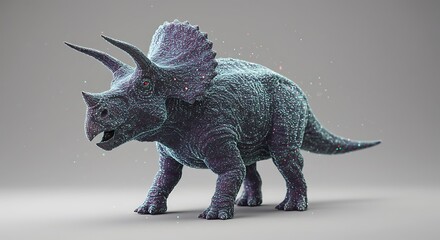 Obraz premium Colorful Abstract Representation of a Triceratops Dinosaur Composed of Glowing Particles
