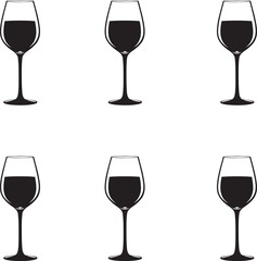 Silhouette wine glass set in white background vector. 