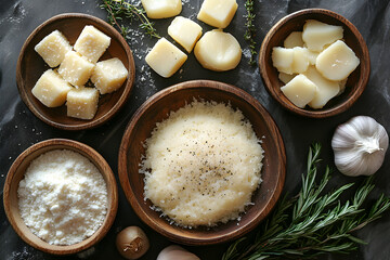 Cacio e Pepe styled on dark grey background with clean plating and props