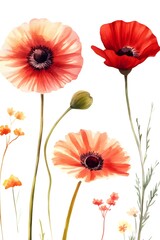 Obraz premium Watercolor Red and Peach Poppies Floral Art Print
