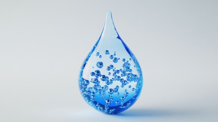 Fototapeta premium A single blue water droplet with air bubbles inside