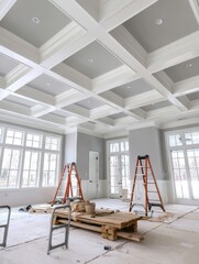 Newly built home's interior featuring several perfectly white-painted walls, indicating efficient workflow - real organized new