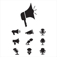 Collection of black and white communication icons.