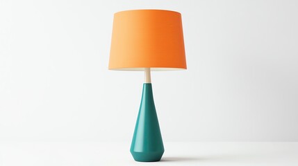 Isolated on white, retro midcentury modern table lamp with tapered base and bold color shade, realistic styling