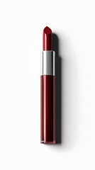 Obraz premium Elegant Burgundy Lipstick with Silver Tube Isolated on White Backdrop Style