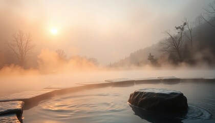 Mystical hot spring serenity, a tranquil escape into nature's embrace