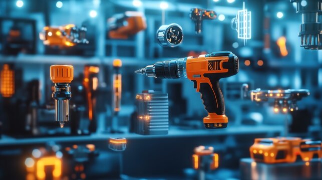 Floating cordless drill, tools, workshop, e-commerce