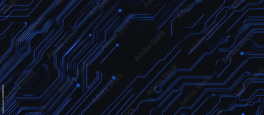 Poster abstract dark background with intricate network of glowing blue lines creating a futuristic technolo