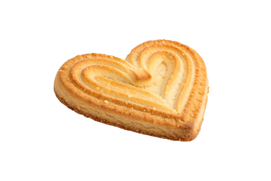Crisp golden heart cookie with delicate ridges and smooth texture, perfect for sweet indulgence, isolated on a transparent background