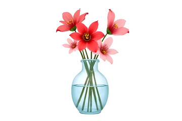 Obraz premium watercolor drawing,Clear glass vase with water and red and pink flowers