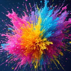 Obraz premium Vibrant Colorful Swirling Particles in Motion, Dynamic Paint Burst Explosion on Dark Background