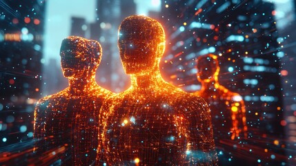 Digital humans cityscape network connection future tech