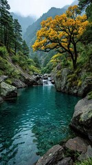 Serene mountain lake, autumn colors