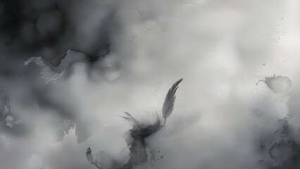 Obraz premium Feather Floating in Abstract Black and White Watercolor