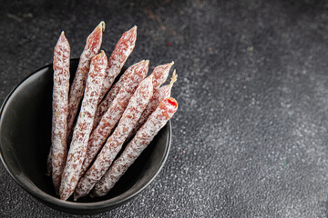 Sausage dried salami aperitif meat natural food dish organic product fresh tasty gourmet food...