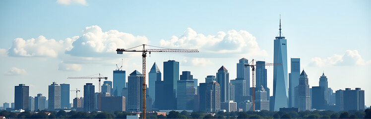 Urban Skyline With Busy Construction Cranes For Labor Day Photo Style 11