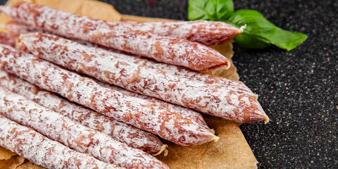 Sausage dried salami aperitif meat natural food dish organic product fresh tasty gourmet food...