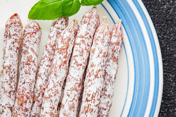 Sausage dried salami aperitif meat natural food dish organic product fresh tasty gourmet food...