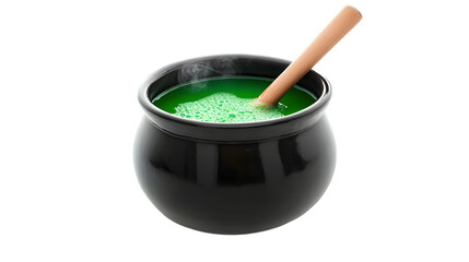 Green cauldron of witch in black pot