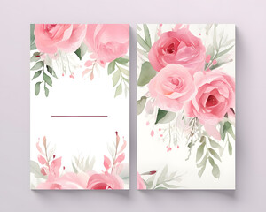 Watercolor wedding invitation card background with roses flowers. Design for wedding and vip cover template.