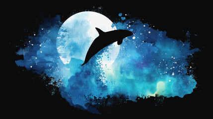 Fototapeta premium A majestic orca breaching the surface of ethereal water under the enchanting moonlight in a serene ocean scene
