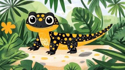Fototapeta premium Smiling lizard in a lush tropical environment.