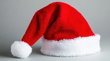 a vibrant christmas hat radiates holiday cheer against a serene gray backdrop invoking a sense of festive anticipation and timeless tradition capturing the warmth and joy of the season
