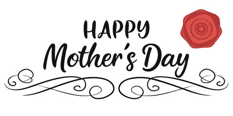 Happy Mothers Day Greeting Card with Red Rose Floral Decoration Vector