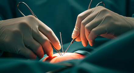 Precision Surgery Close-up of Surgeons' Hands Performing a Delicate Procedure