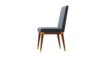 Isolated Elegant Chair with Blue Velvet Upholstery and Wooden Legs