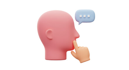 Isolated Head with Finger on Lips and Speech Bubble