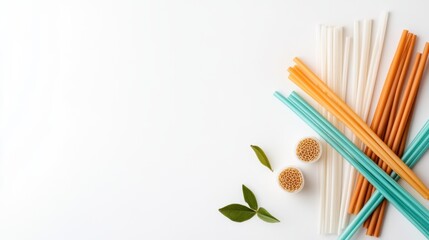 Obraz premium Eco-friendly straw design element on seamless white background