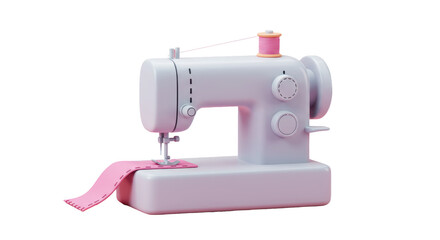 Isolated Stylized Sewing Machine with Pink Fabric