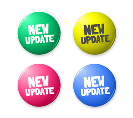 a set of four objects similar to a button or a ball in different colors with the text update