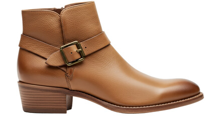 Isolated Brown Leather Ankle Boot with Buckle Detail