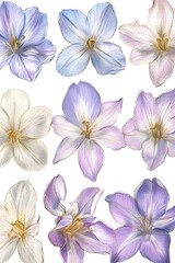 Delicate Pastel Purple Flowers Pencil Sketch Botanical Illustration