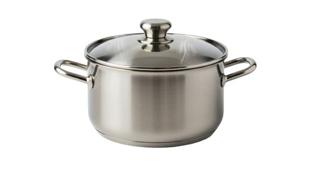 Isolated Stainless Steel Cooking Pot with Glass Lid