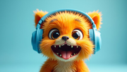 Obraz premium A close up of a stuffed animal with headphones on.