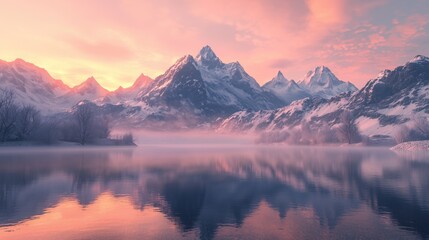 Fototapeta premium Mountains Reflecting In A Serene Lake
