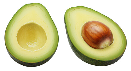 Isolated Avocado Halves with and without Seed Fresh