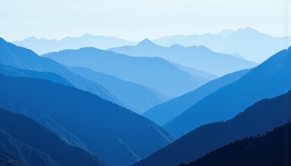 Fototapeta premium Blue mountain silhouette landscape with soft gradients 