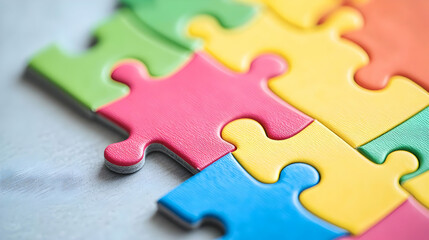 Fototapeta premium Colorful Jigsaw Puzzle Pieces On Grey Background