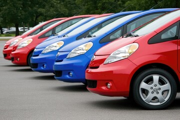 Colorful cars lined up