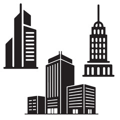 set vector various Buildings icon and office icon silhouettes